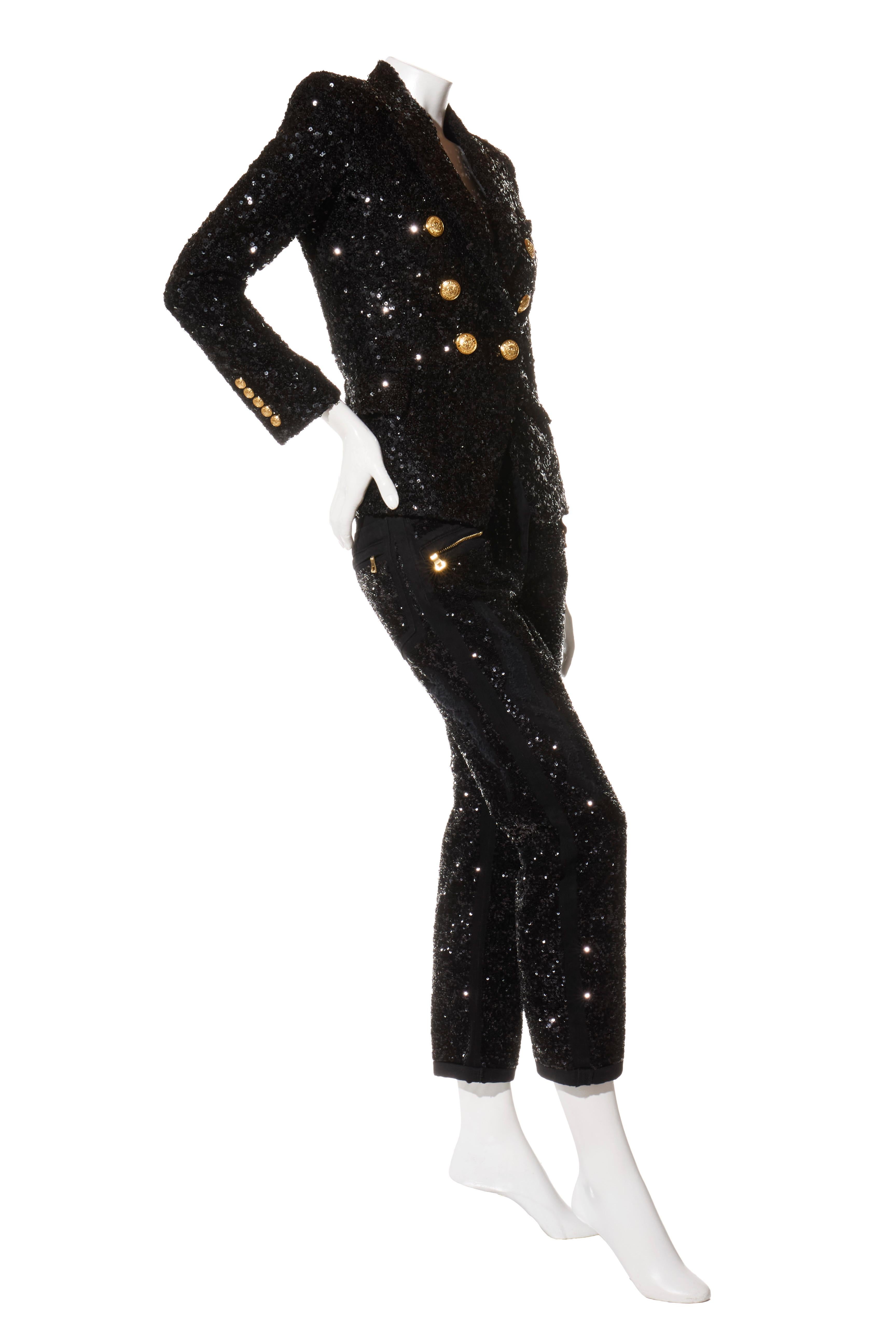 Balmain Blazer doppiopetto con paillettes e pantaloni abbinati - FR 38 - Olivier Rousteing Era

