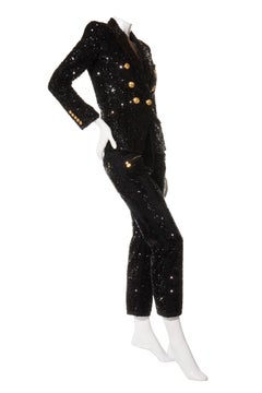 Balmain Black Sequin Double-Breasted Blazer & Matching Trousers – FR 38