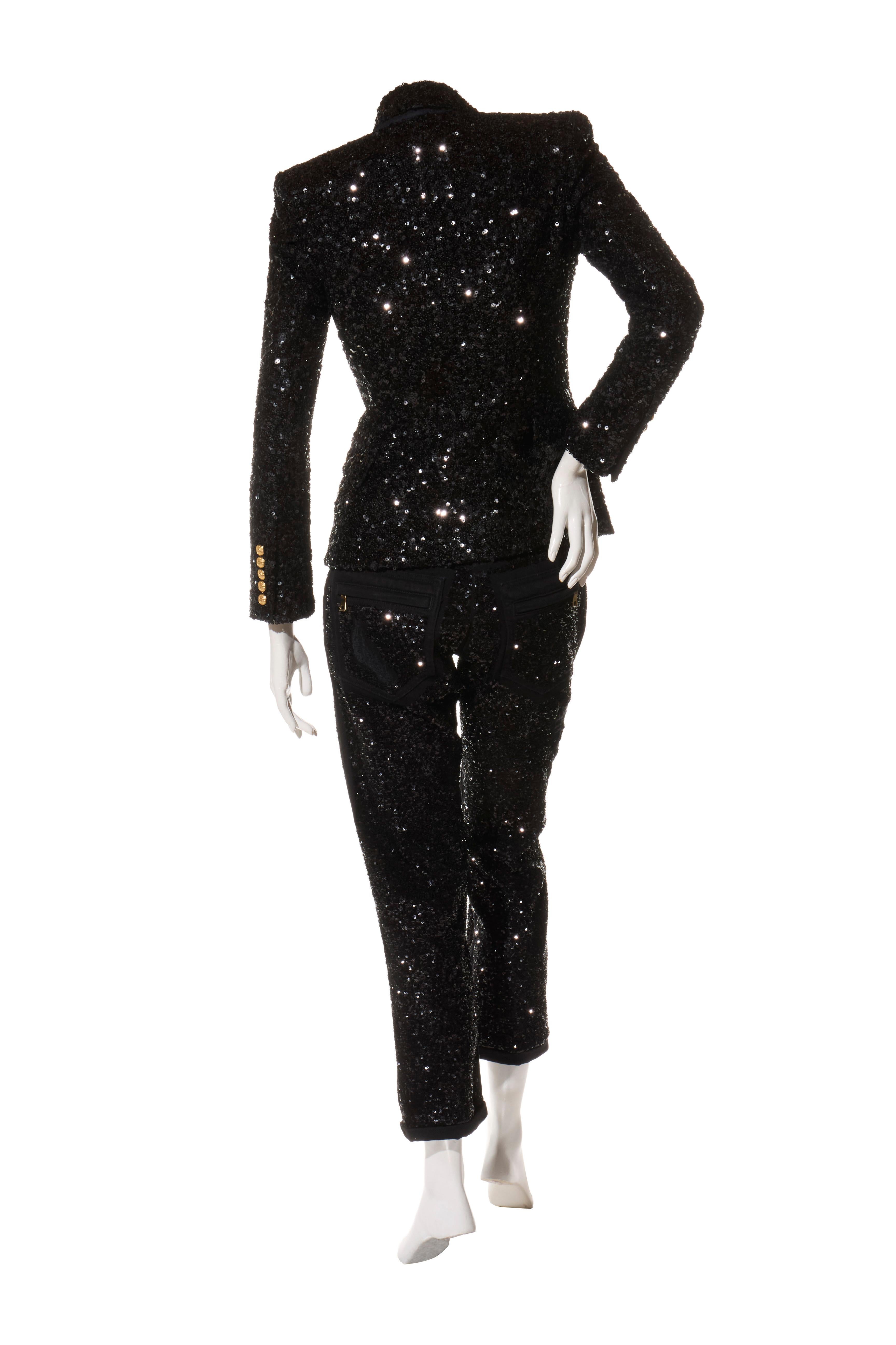 Balmain - Blazer doppiopetto con paillettes e pantaloni abbinati - FR 38 In condizioni ottime in vendita a Woodland Hills, CA