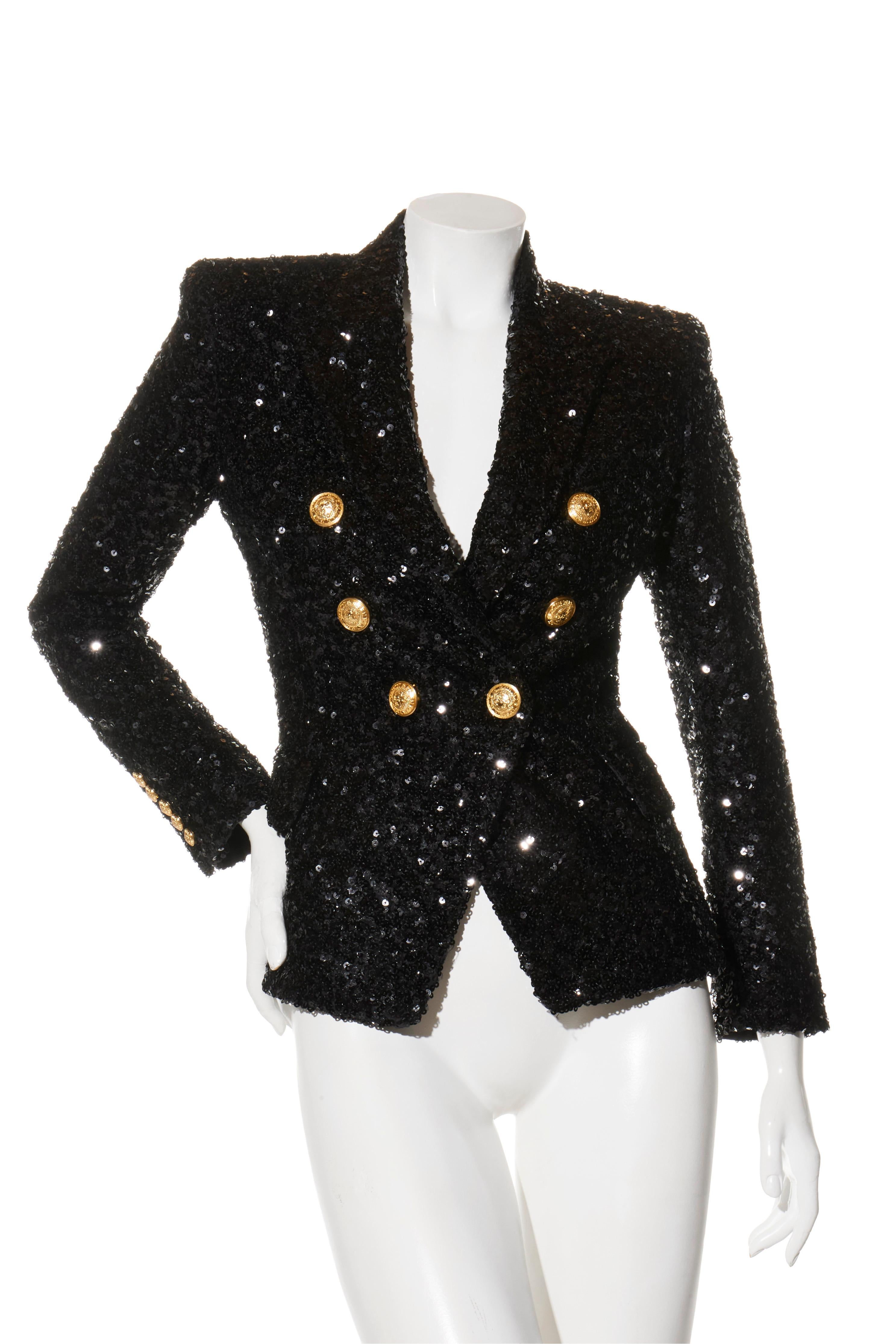 Donna Balmain - Blazer doppiopetto con paillettes e pantaloni abbinati - FR 38 in vendita