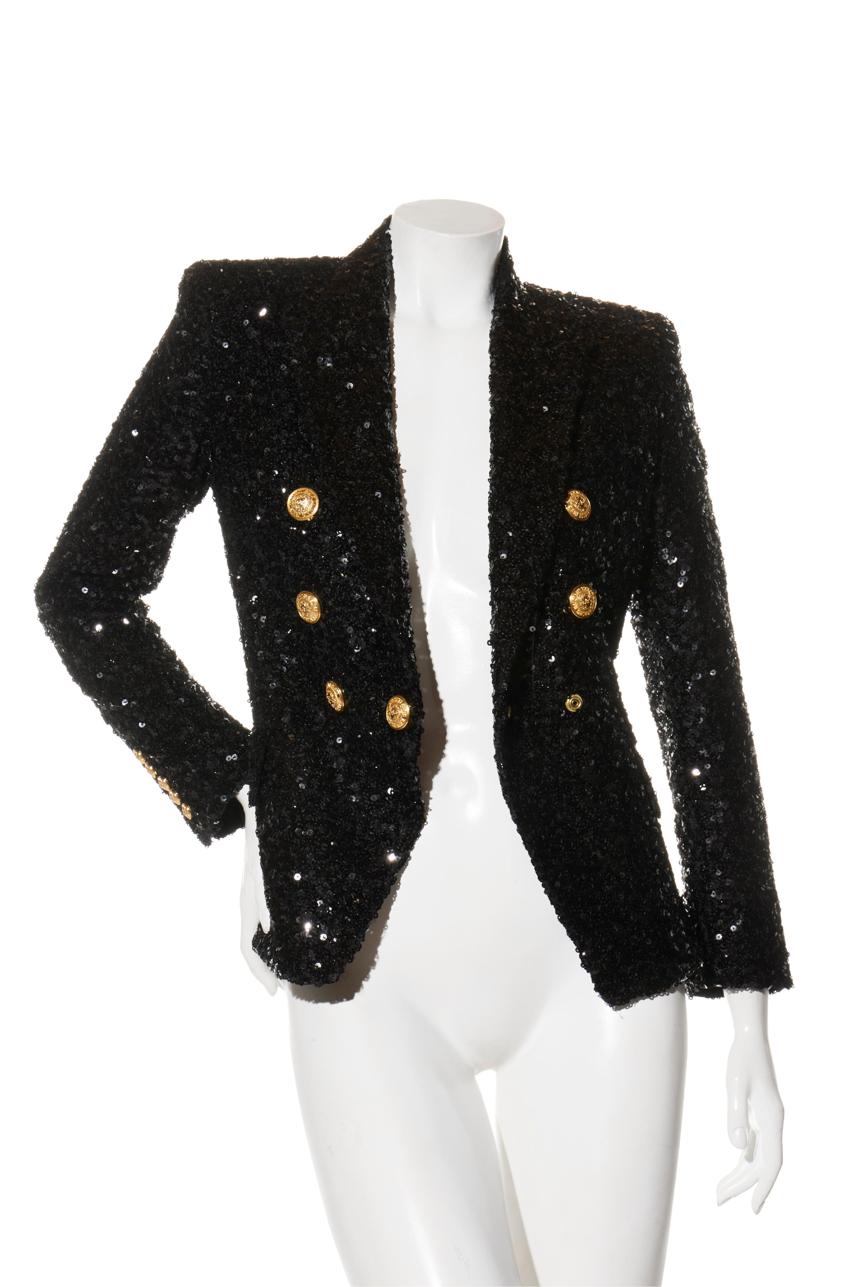 Balmain - Blazer doppiopetto con paillettes e pantaloni abbinati - FR 38 in vendita 1