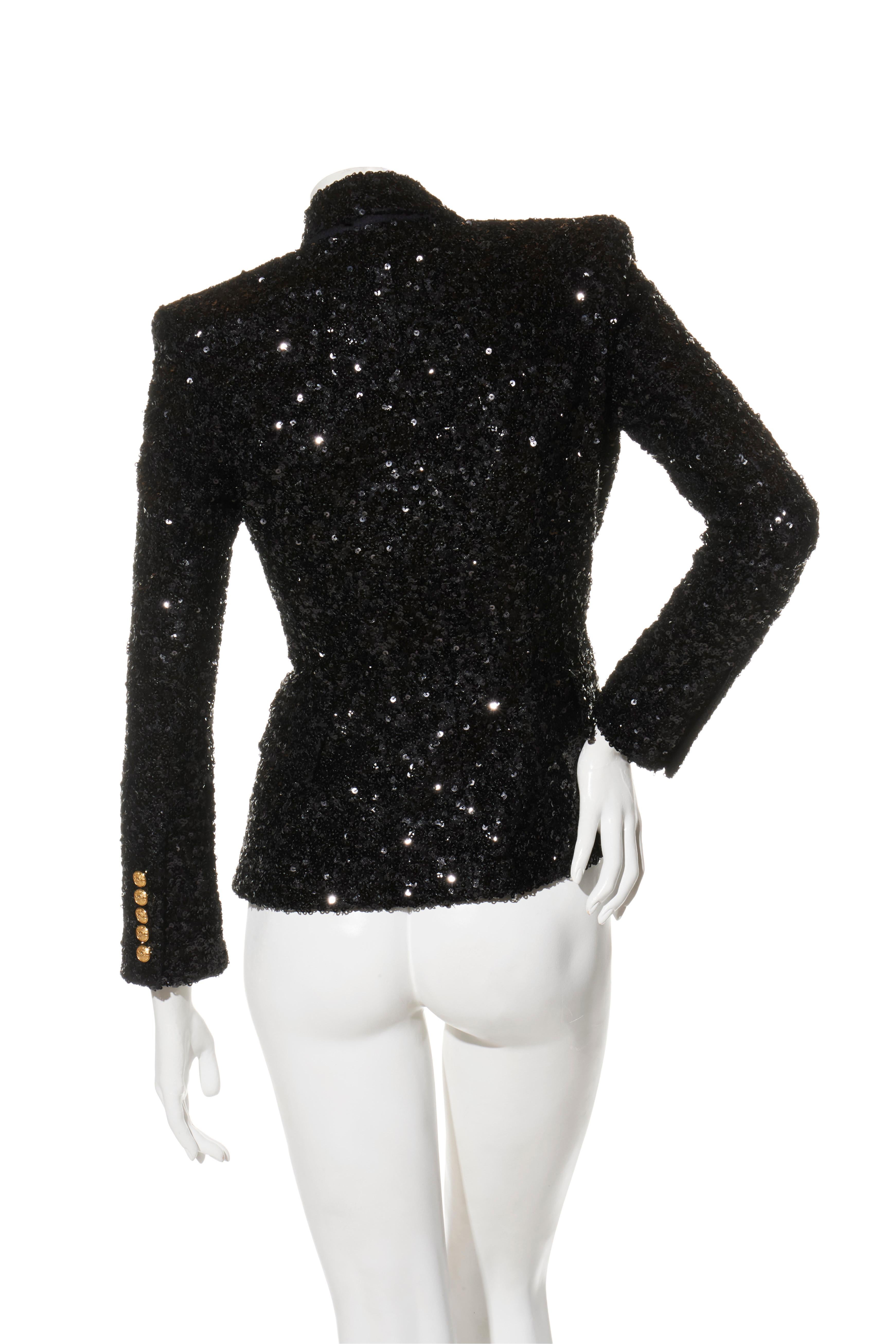 Balmain - Blazer doppiopetto con paillettes e pantaloni abbinati - FR 38 in vendita 2