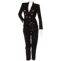 Balmain - Blazer doppiopetto con paillettes e pantaloni abbinati - FR 38