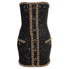 Balmain Black Sequin Embellished Strapless Corset Mini Dress M