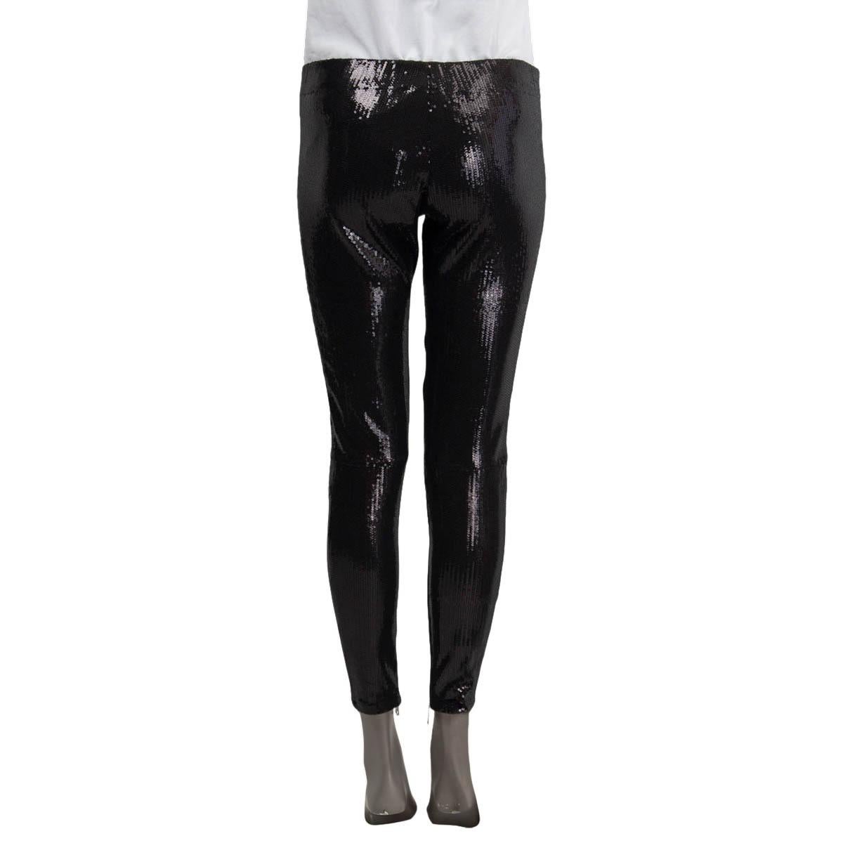 BALMAIN black SEQUIN LEGGINGS SKINNY Pants 40 M In Excellent Condition In Zürich, CH