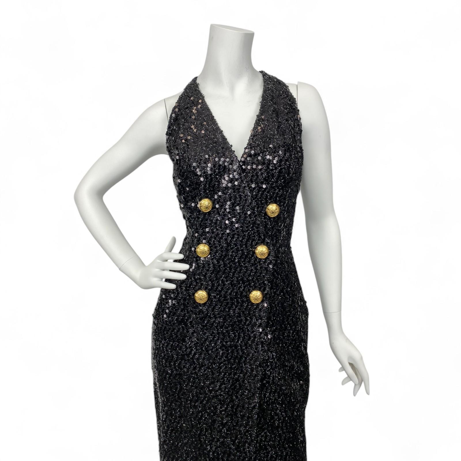 Noir Balmain - Robe blazer noire à double boutonnage et sequins 2004 - Taille : 38 en vente