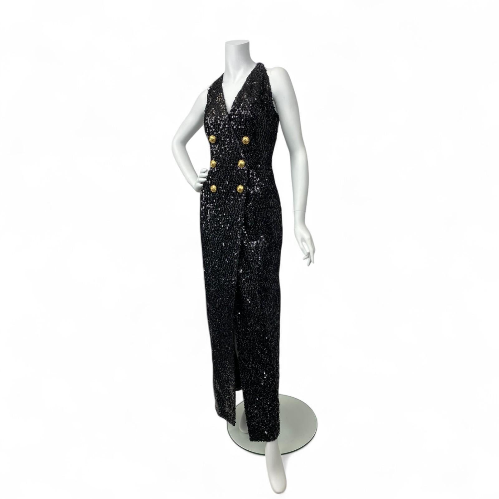 Balmain - Robe blazer noire à double boutonnage et sequins 2004 - Taille : 38 Excellent état - En vente à West Hartford, CT