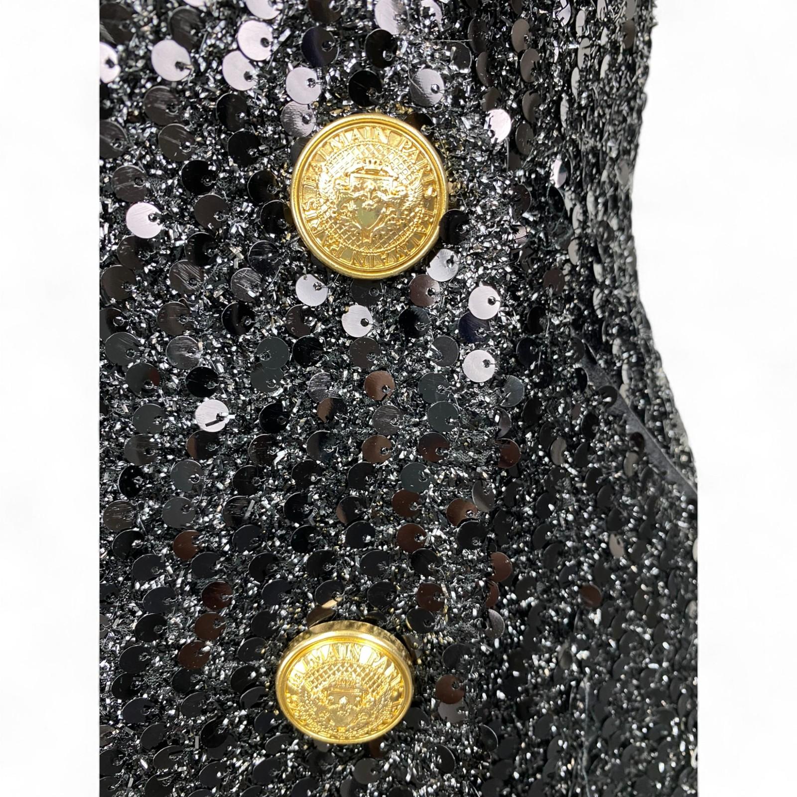 Balmain - Robe blazer noire à double boutonnage et sequins 2004 - Taille : 38 Pour femmes en vente