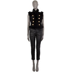BALMAIN black SHEARLING FUR OPEN Vest Jacket 38