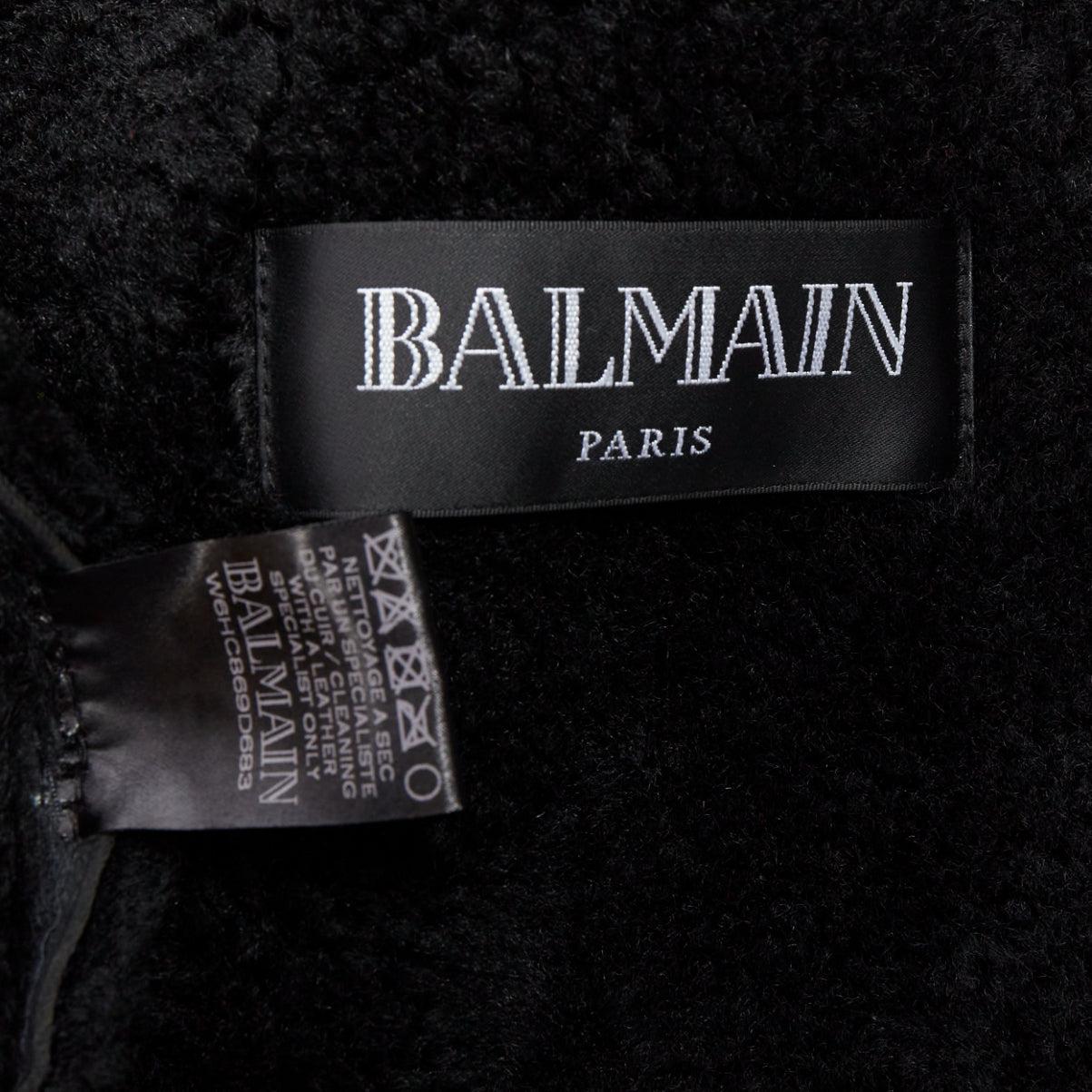 BALMAIN black shearling lined leather gold double breasted coat FR48 M For Sale 5