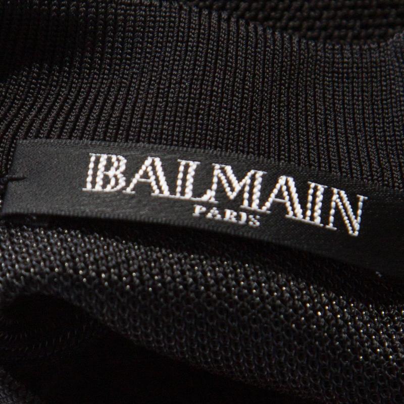 Women's Balmain Black Sheer Lace Paneled Mini Bodycon Dress M