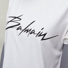 BALMAIN black signature logo velvet print cuffed sleeve white tshirt FR34 XS