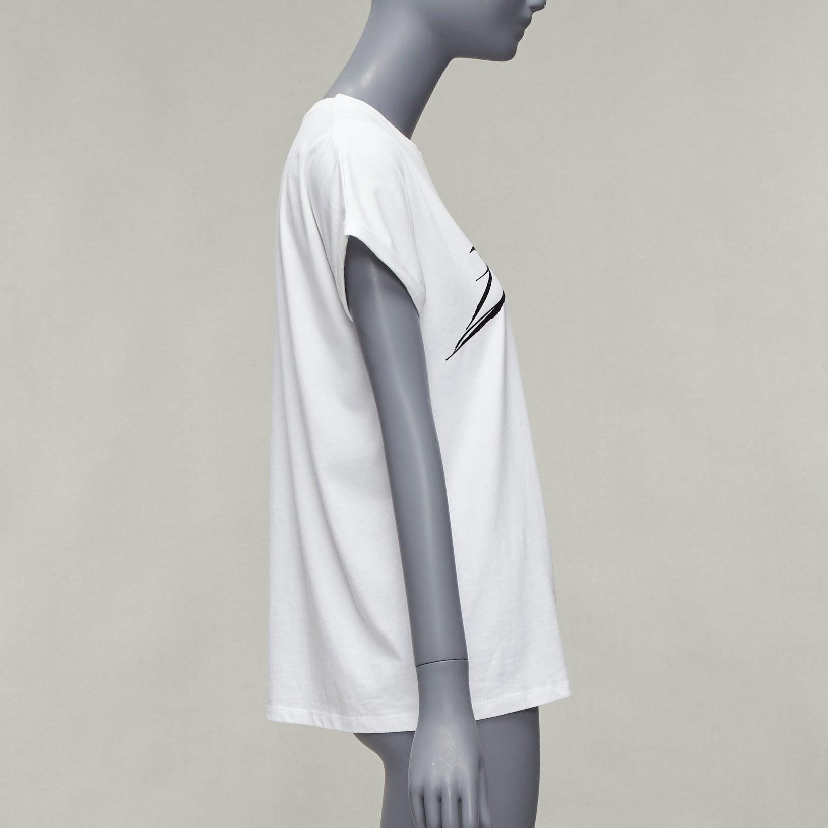 Women's BALMAIN black signature logo velvet print cuffed sleeve white tshirt FR34 XS For Sale