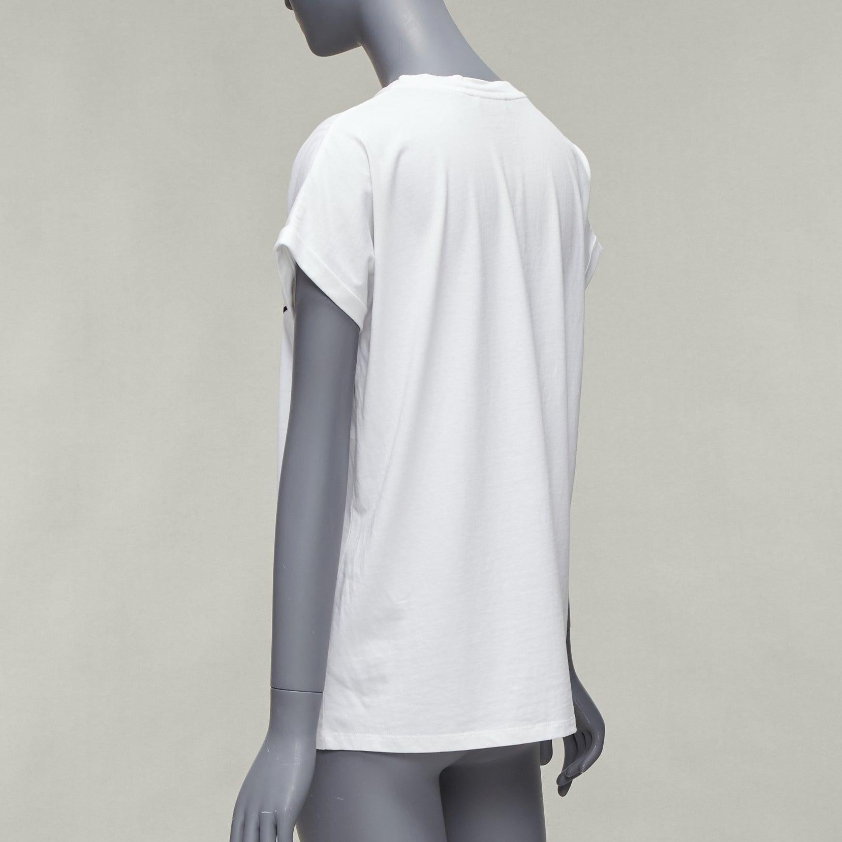 BALMAIN black signature logo velvet print cuffed sleeve white tshirt FR34 XS For Sale 1