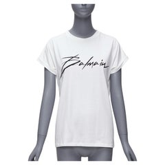 BALMAIN black signature logo velvet print cuffed sleeve white tshirt FR34 XS