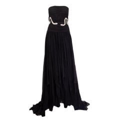 BALMAIN black silk CRYSTAL SNAKE EMBELLISHED Maxi GOWN Dress 38 S