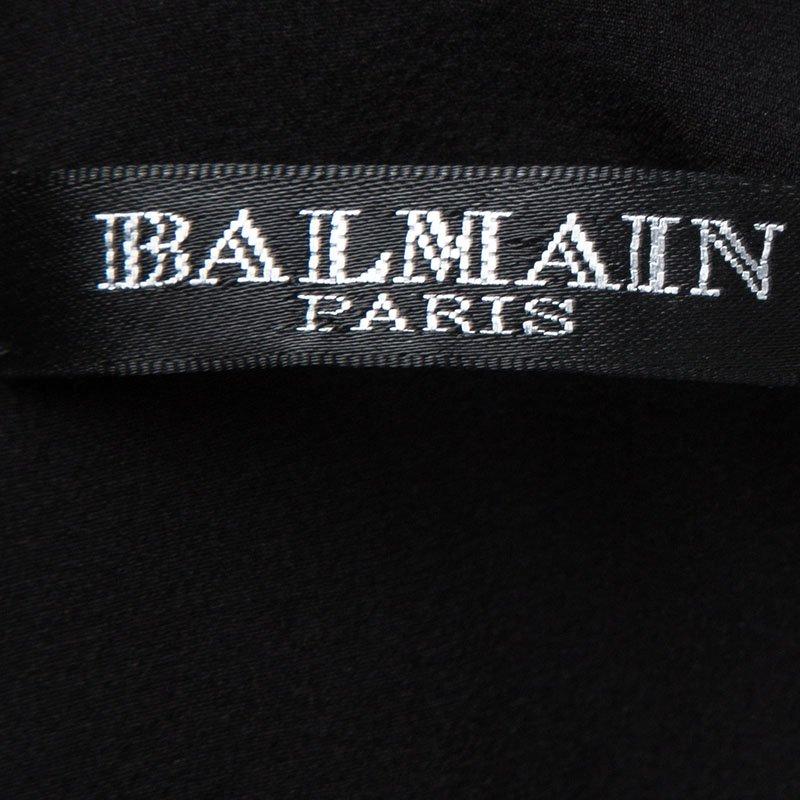 Balmain Black Silk Fringe Detail Gathered Dress M In Good Condition In Dubai, Al Qouz 2