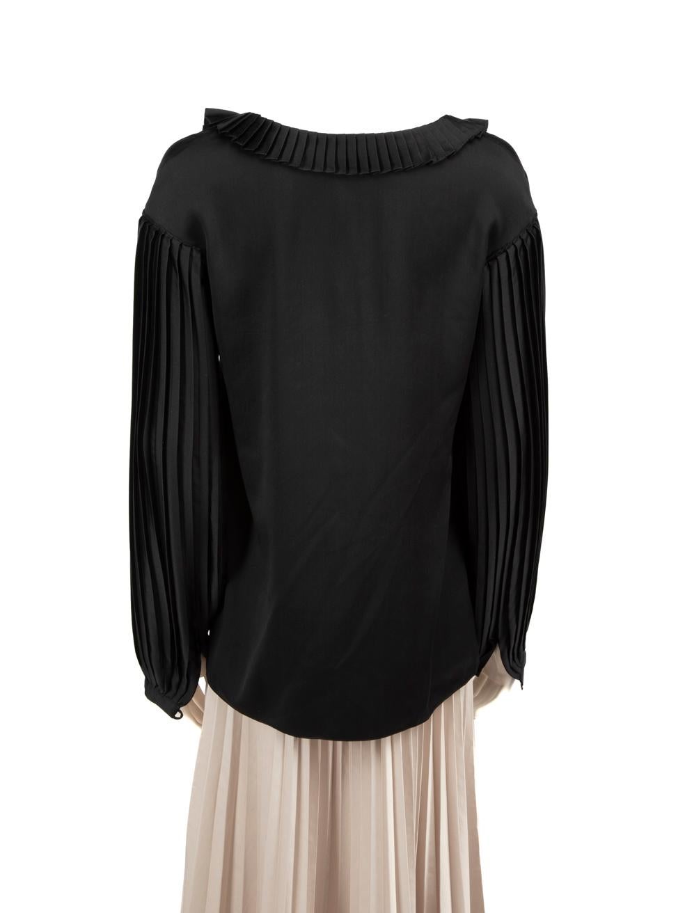 Balmain Black Silk Long Sleeve Pleated Blouse Size M In Excellent Condition For Sale In London, GB