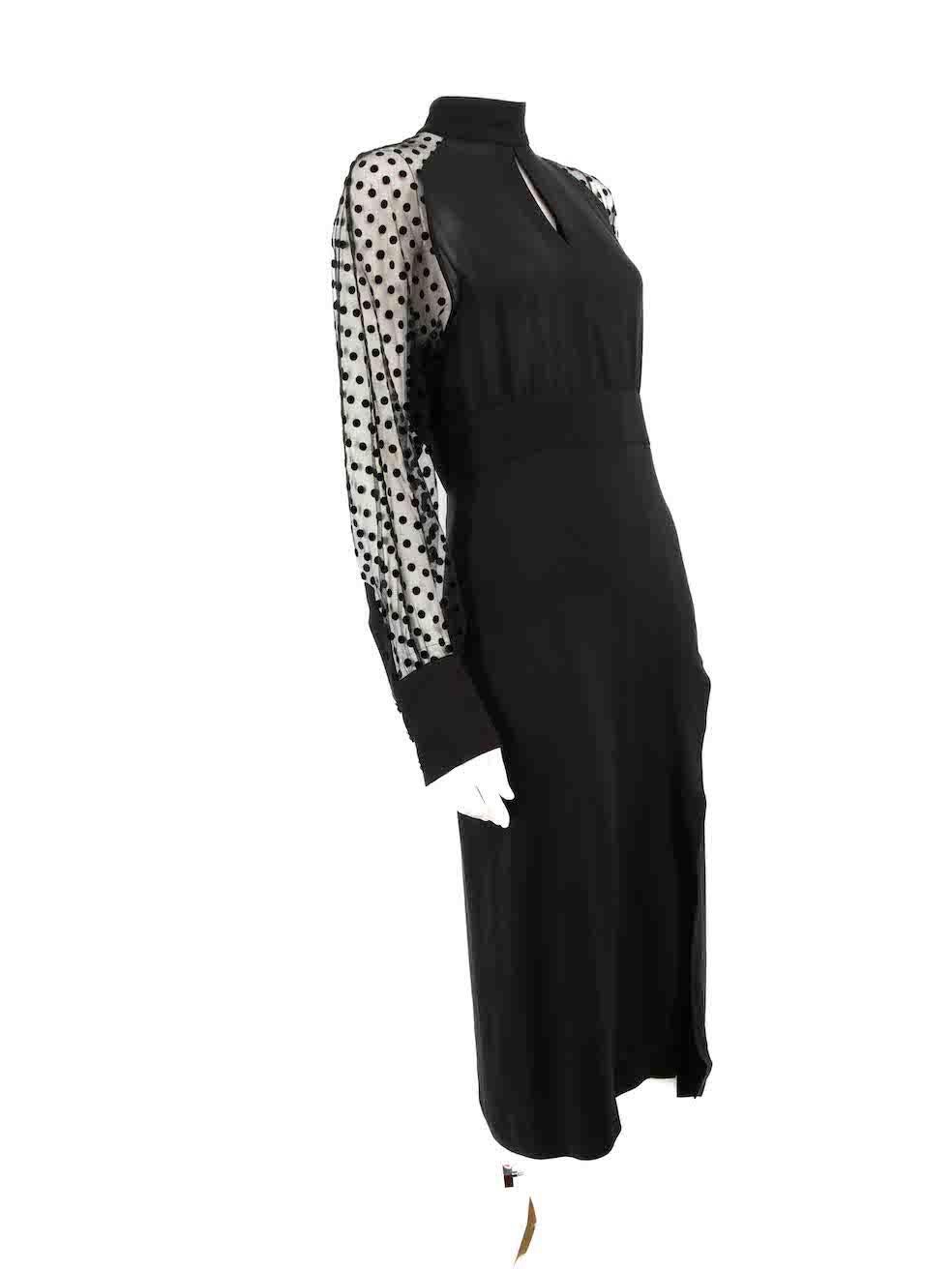CONDITION is Never worn, with tags. No visible wear to dress is evident on this new Balmain designer resale item.
 
 Details
 Black
 Silk
 Dress
 Sheer polkadot sleeves
 Midi
 Mock neck
 Front keyhole cut out
 Snap button cuffs
 Back zip fastening
