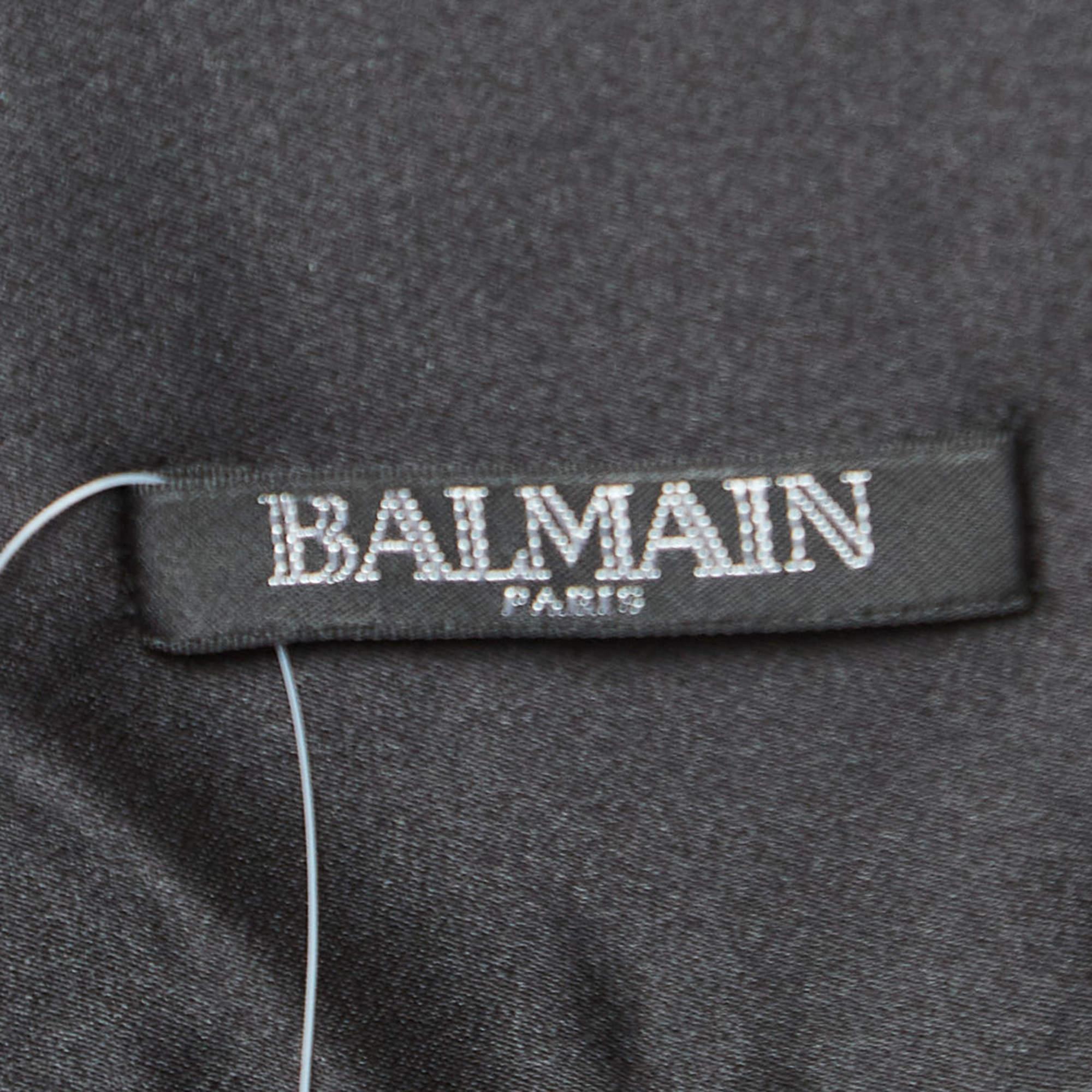Men's Balmain Black Silk Satin Tailored Tuxedo Pants XL