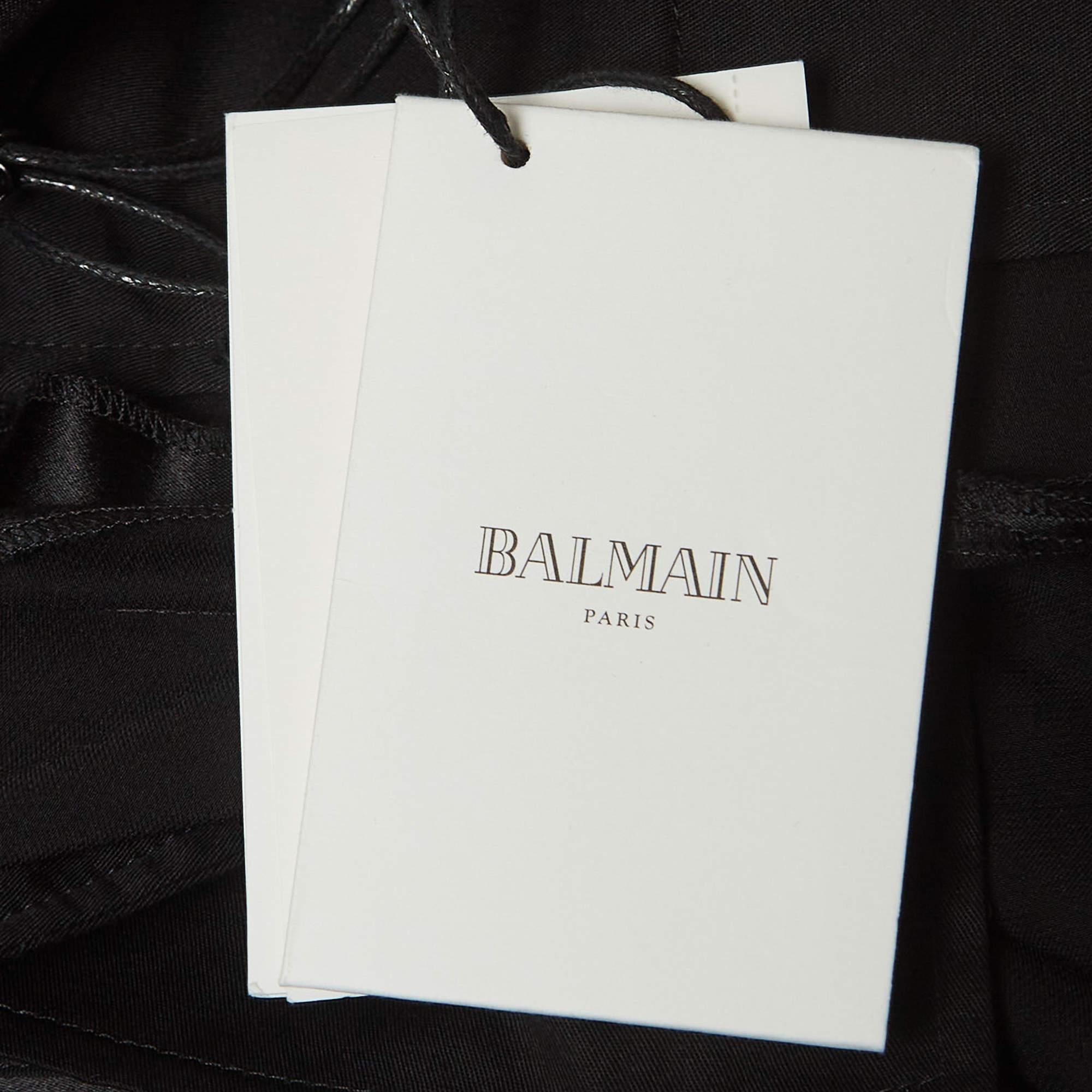 Balmain Black Silk Satin Tailored Tuxedo Pants XL 2