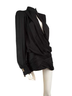 Balmain Black Silk Shoulder Padded Mini Dress Size XS