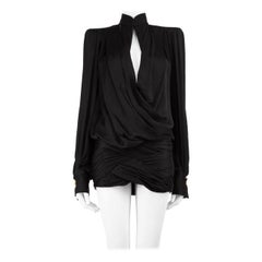 Balmain Schwarzes Schulter gepolstertes Minikleid aus Seide Größe XS