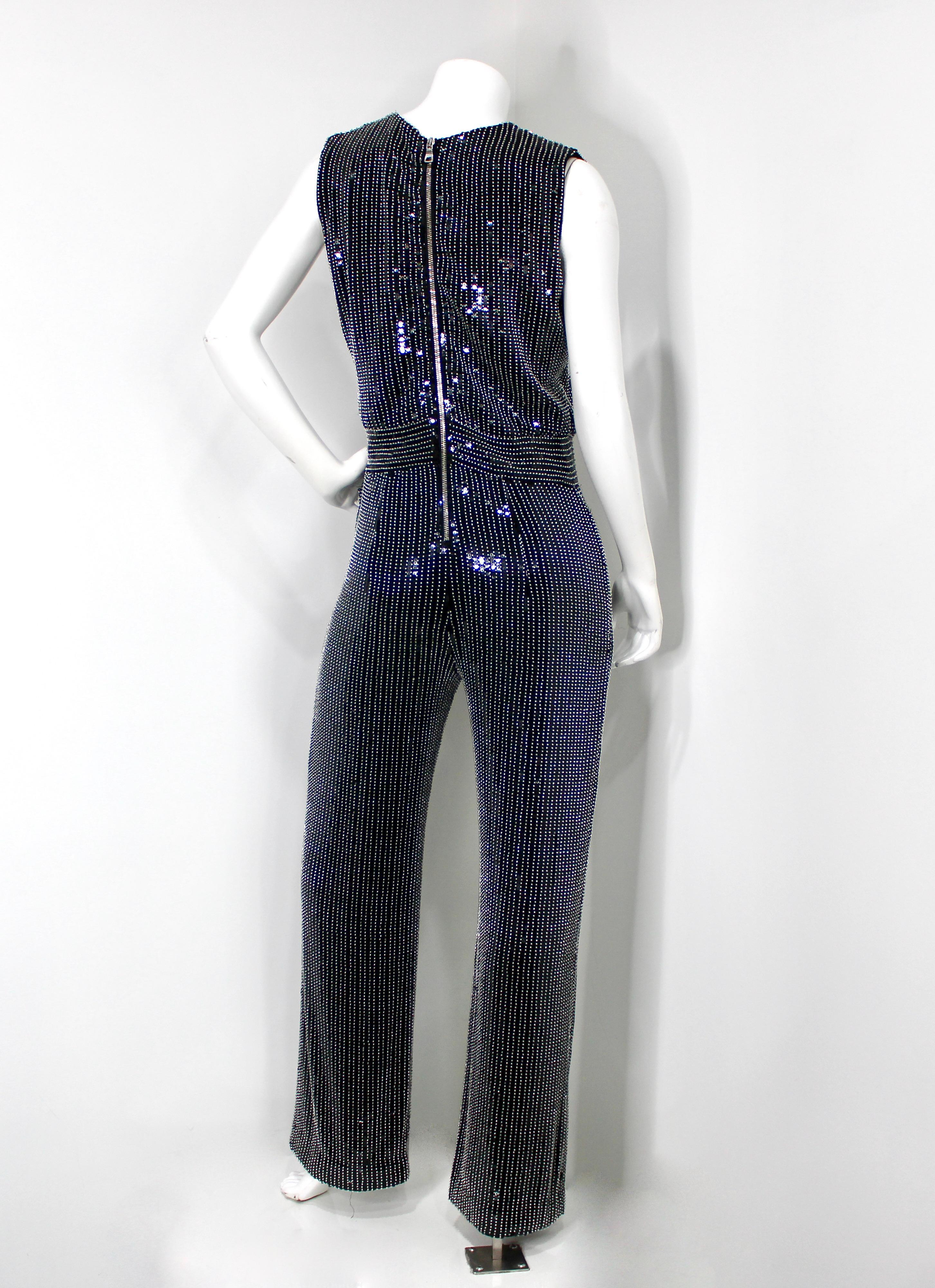 Balmain Tuta nera e argento con paillettes e perline in vendita 1