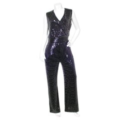 Balmain Black & Silver Beaded Sequin Embellished Jumpsuit