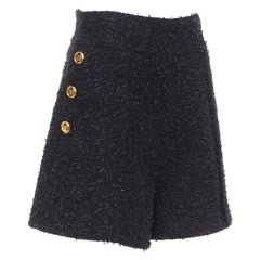 BALMAIN Schwarz gesprenkelt Metallic-Tweed Gold B Knöpfe High-Rise-Shorts FR38 M