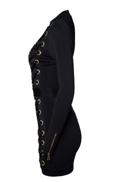 Balmain, black stretch knit body con dress