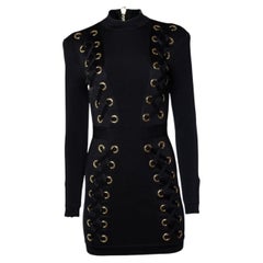 Balmain, black stretch knit body con dress