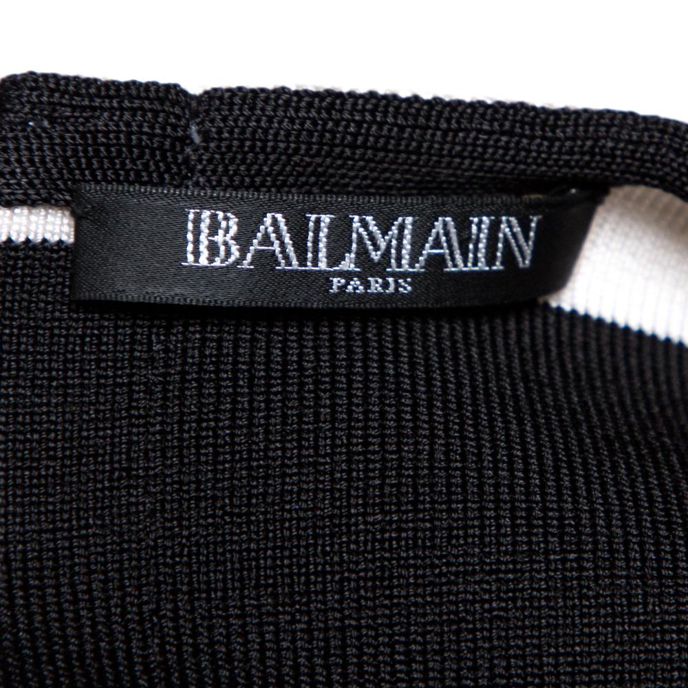 Women's Balmain Black Stretch Knit Contrast Trim Sleeveless Bodycon Dress M