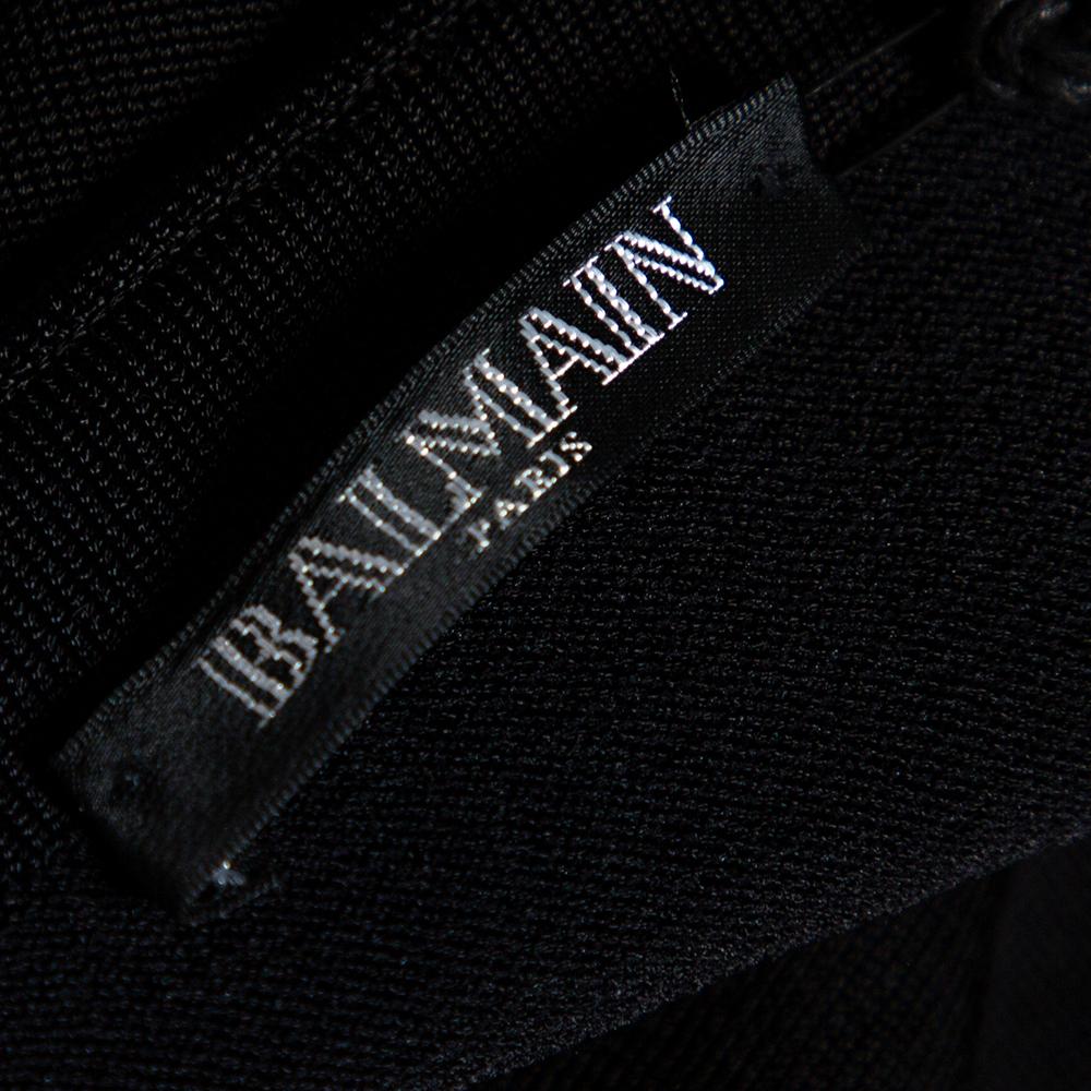 Balmain Black Stretch Knit Lace-up Midi Dress M 2