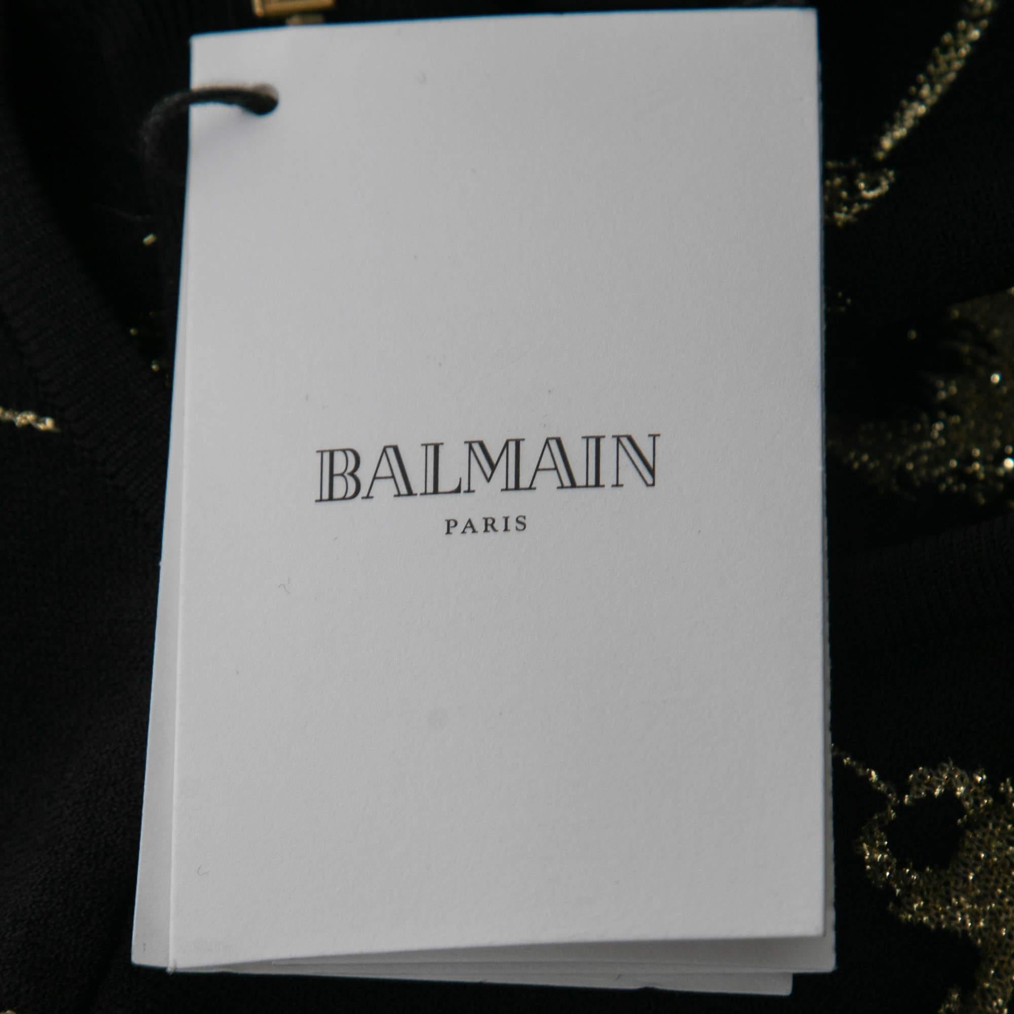 Balmain Body negro de punto elástico con paneles de tul metalizado L en venta 1
