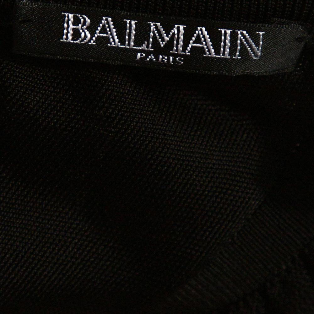 Women's Balmain Black Stretch Knit Ruched Bustier Dress M