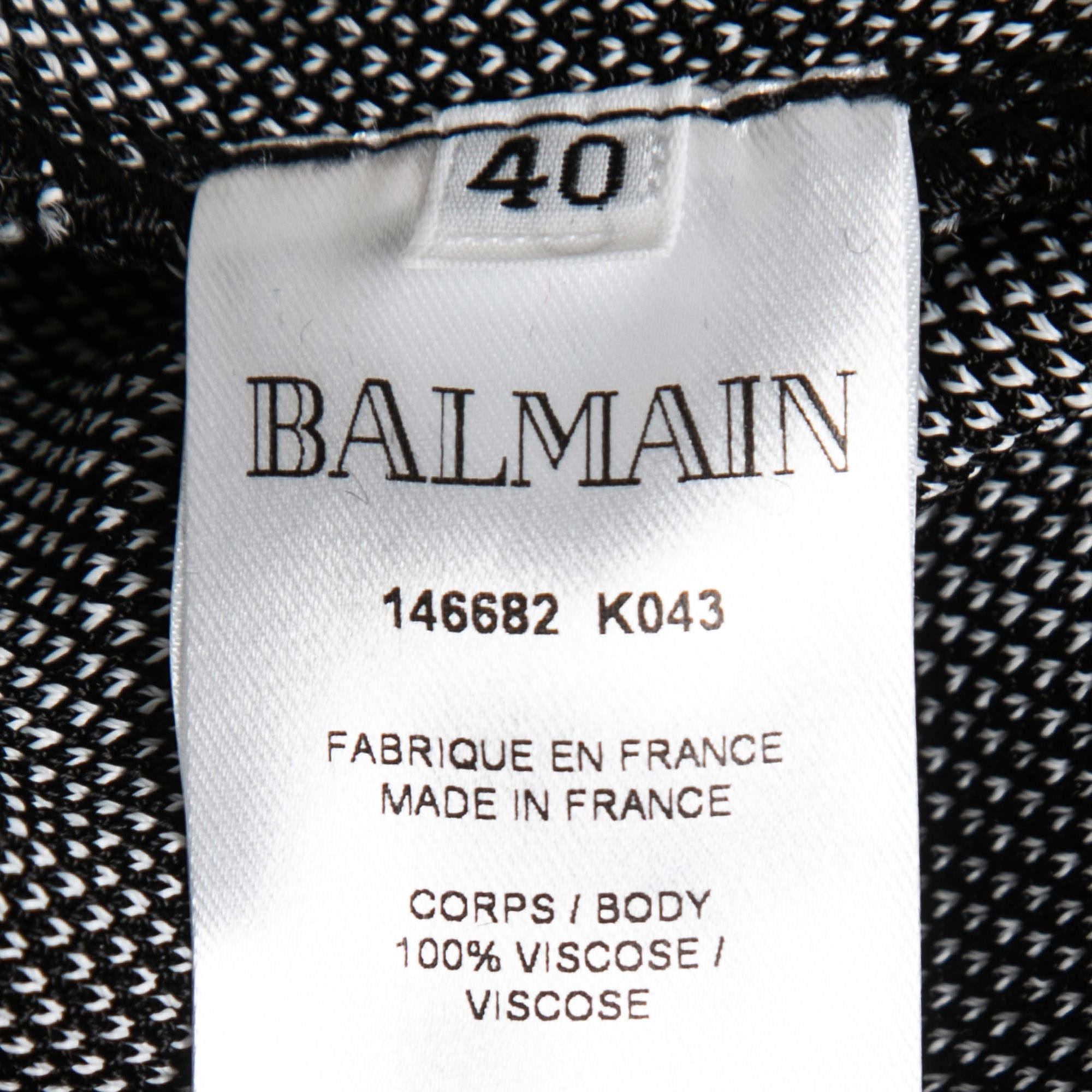 Balmain Black Striped Knit Long Open Cardigan M For Sale 1