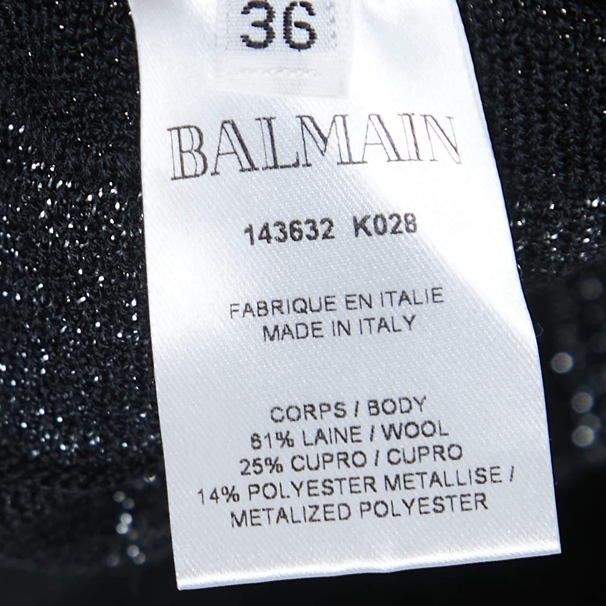Balmain Black Striped Patterned Lurex Knit Mini Bodycon Dress S 1