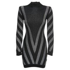 Balmain Black Striped Patterned Lurex Knit Mini Bodycon Dress S