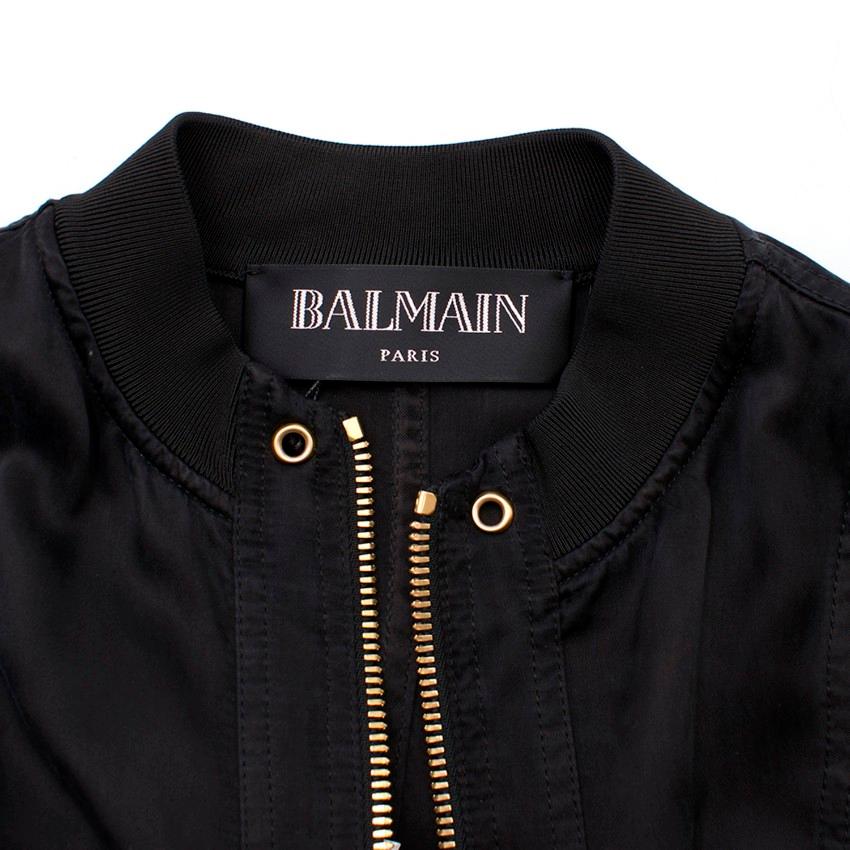 Balmain Black Structured Shoulder Bomber Jacket - Size US6 In New Condition For Sale In London, GB