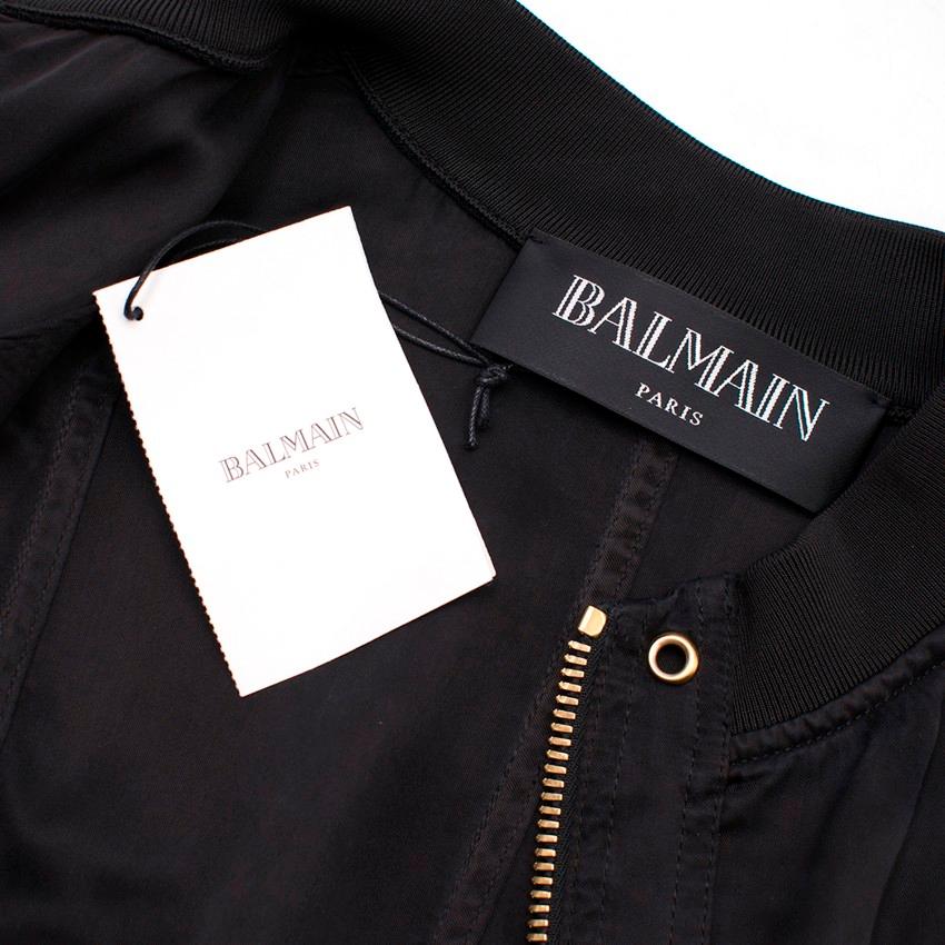 Women's Balmain Black Structured Shoulder Bomber Jacket - Size US6 For Sale