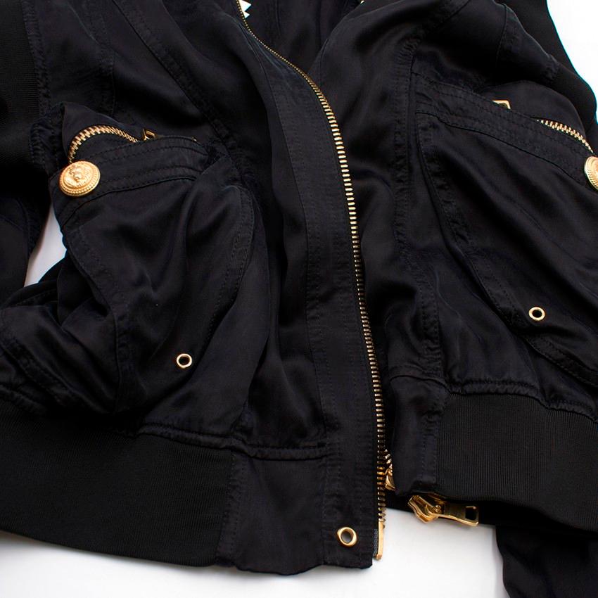 Balmain Black Structured Shoulder Bomber Jacket - Size US6 For Sale 2