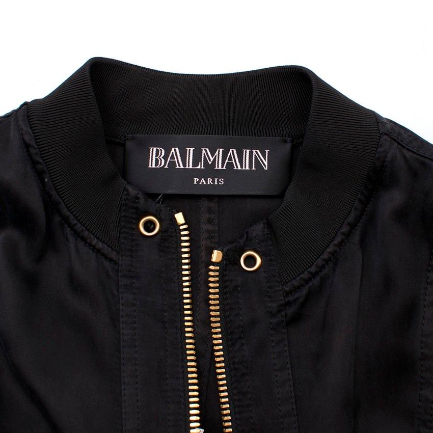Women's Balmain Black Structured Shoulder Bomber Jacket - Size US6 For Sale