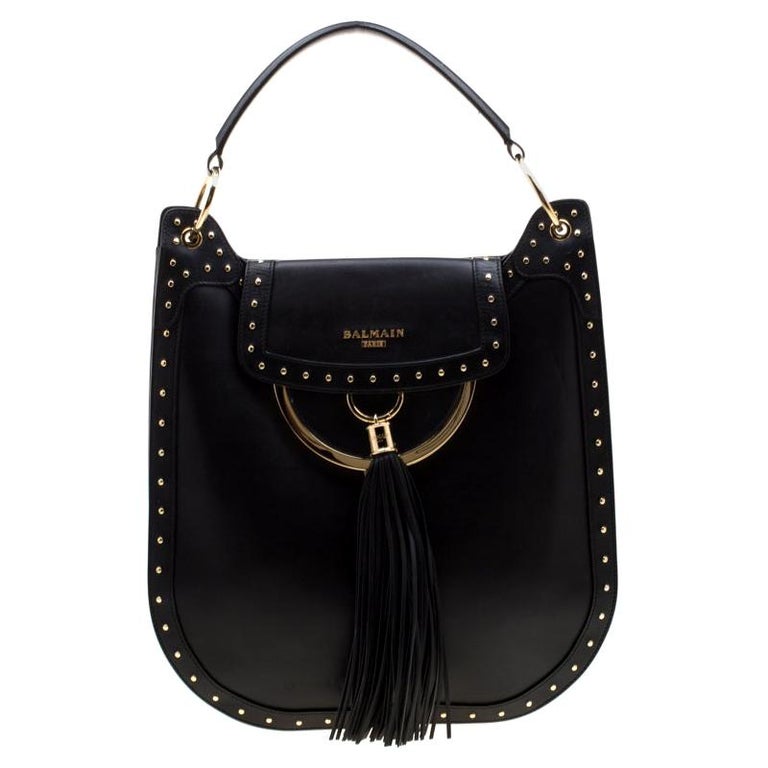 Balmain Black Studded Leather Domaine 33 Shoulder Bag For Sale at 1stDibs