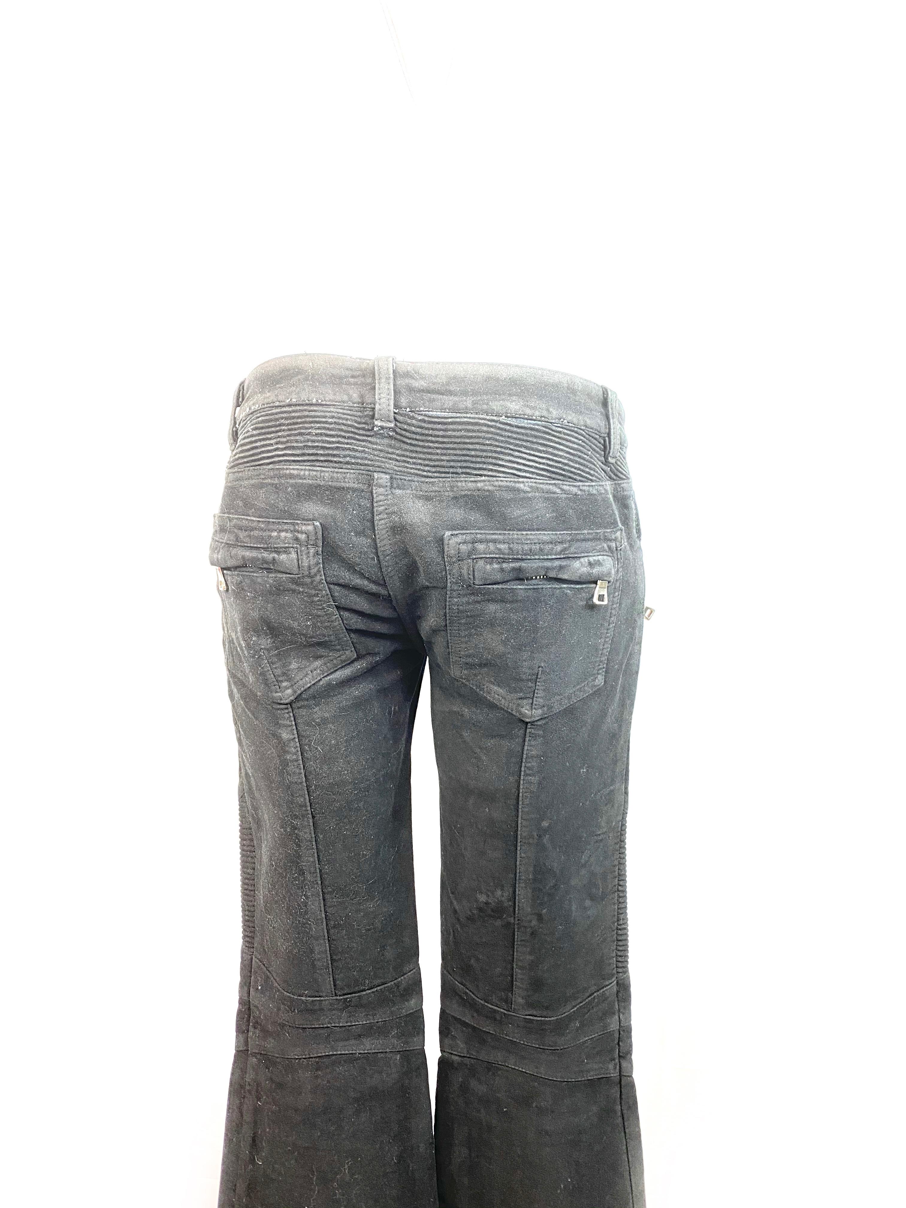 Women's Balmain Black Suede Flare Jeans Pant Size 40 For Sale
