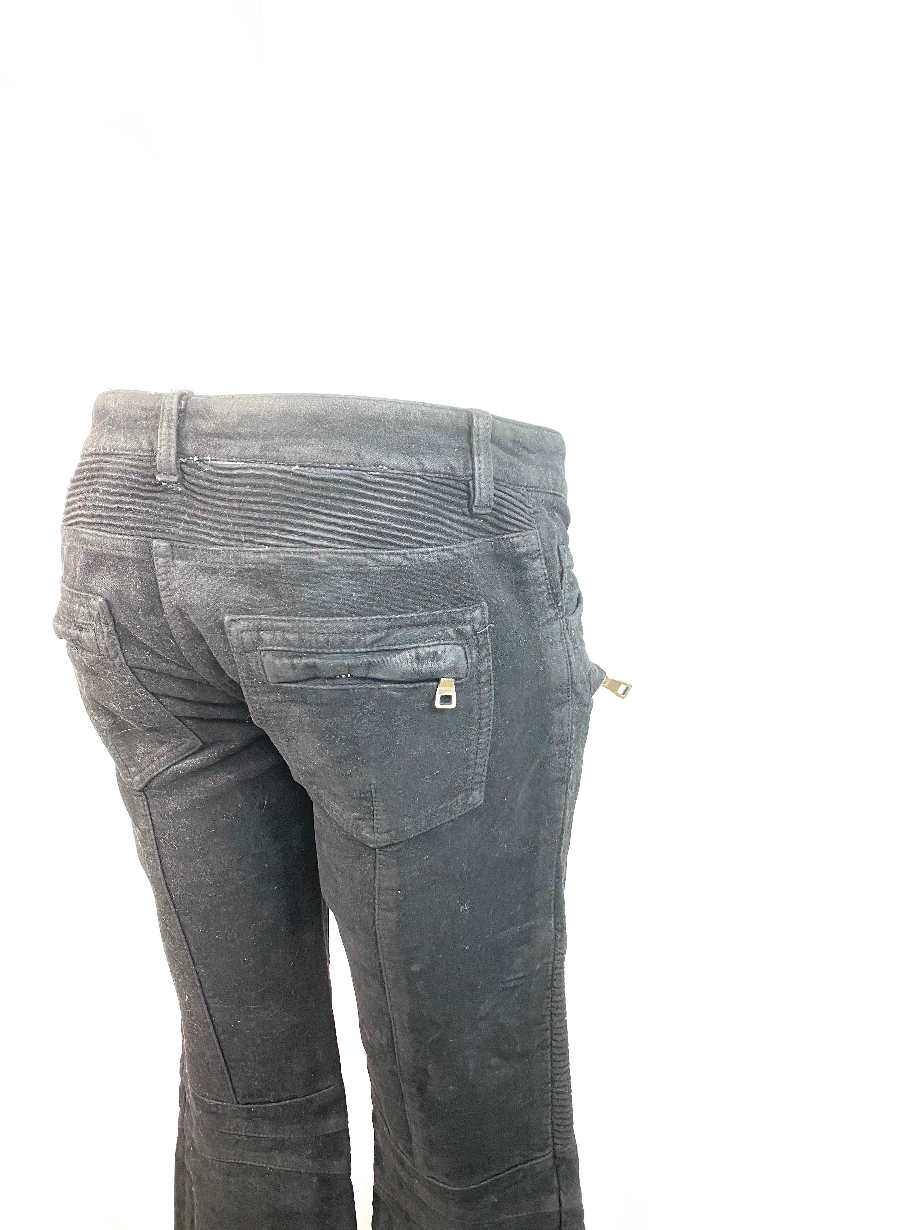 Balmain Black Suede Flare Jeans Pant Size 40 For Sale 1