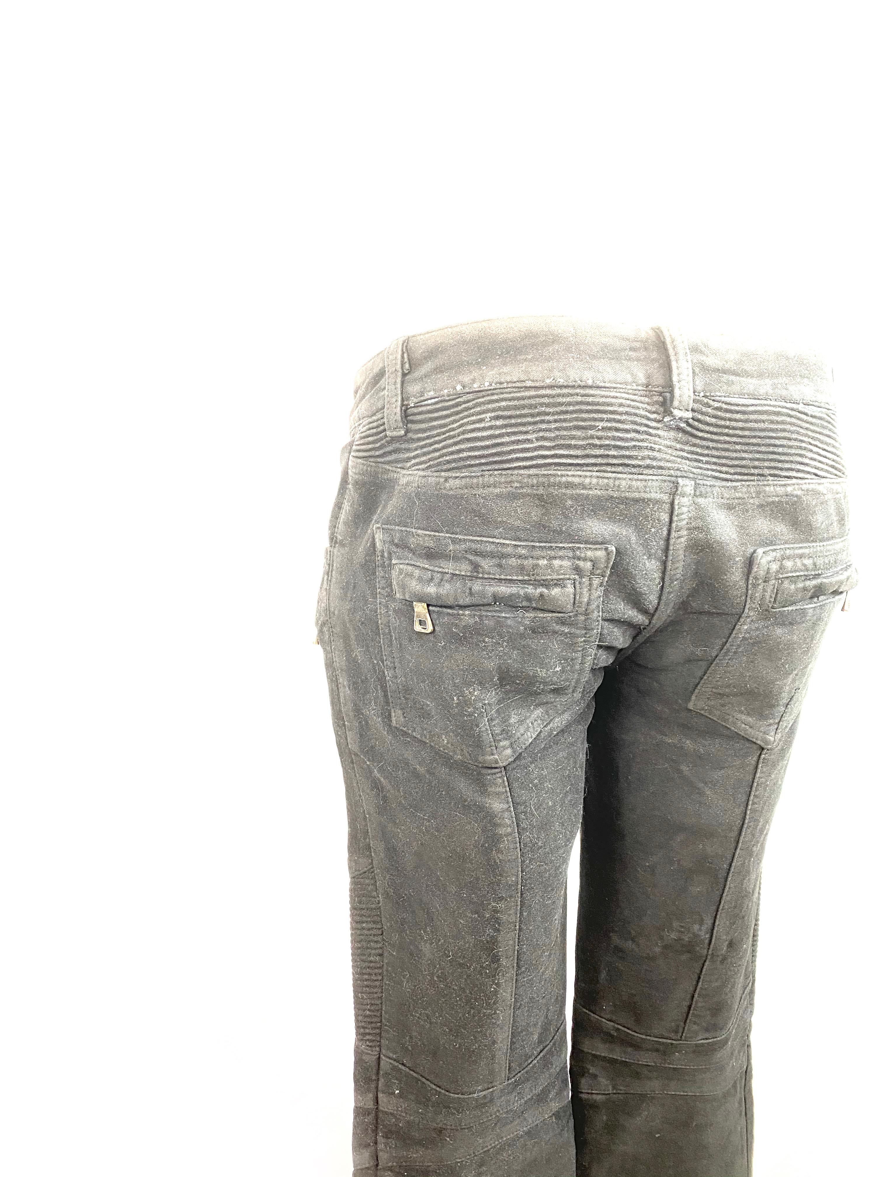 Balmain Black Suede Flare Jeans Pant Size 40 For Sale 2
