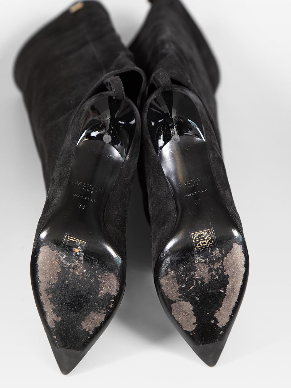 Women's Balmain Black Suede Fold Over Heeled Boots Size IT 38 For Sale