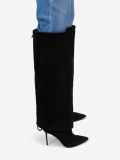Balmain Black Suede Fold Over Heeled Boots Size IT 38