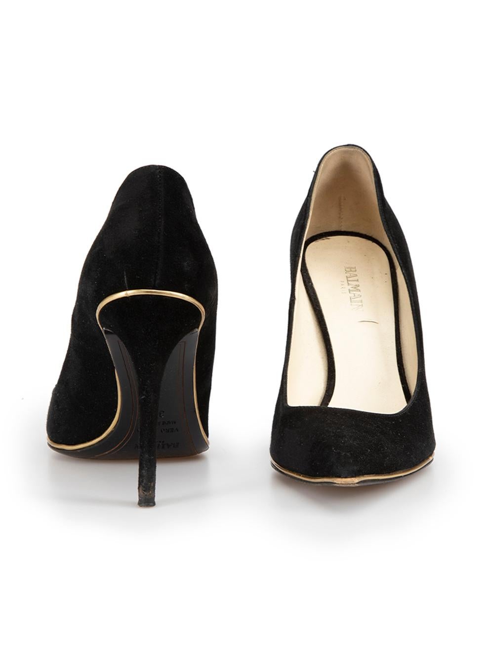 Balmain Black Suede Gold Accent Pumps Size IT 39 In Excellent Condition In London, GB